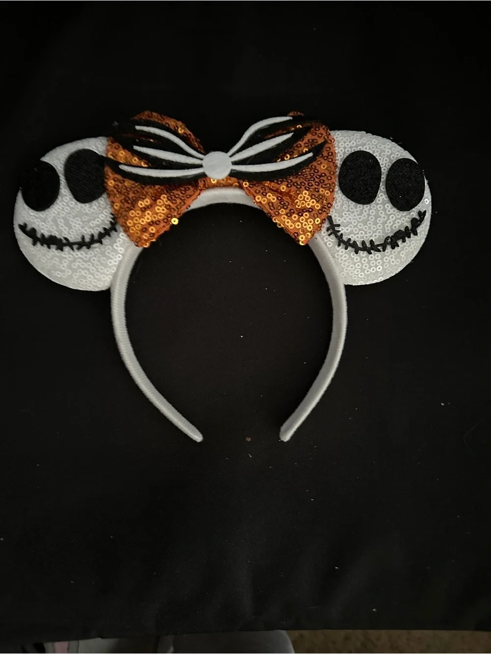 Nightmare before Christmas Jack orange black belt Sequin Bow Skull Ears
